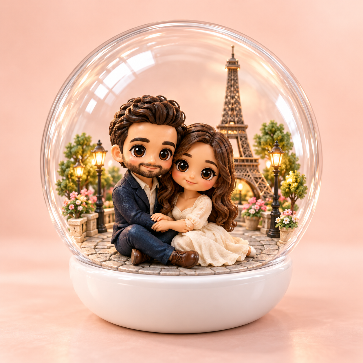 Illustrative couple capsule with a custom Paris background and white base
